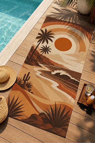 Evmila Retro Sunset Palm Tree and Ocean Wave Pattern 70X150 Beach Towel - Cot...