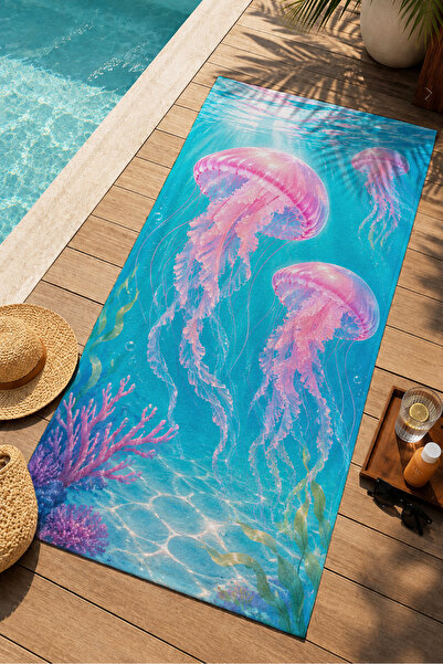 Evmila Prosop de plajă colorat cu model de meduze și ocean, 70x150 - Prosop d...