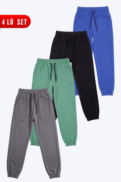 FYK KİDS 4-Pack Boys' Double Pocket Elastic Cuffed Straight Jogger Sweatpants