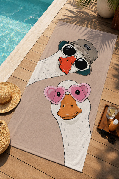 Evmila Pop Art Glasses-Wearing Goose Duo Patterned 70X150 Beach Towel - Digit...
