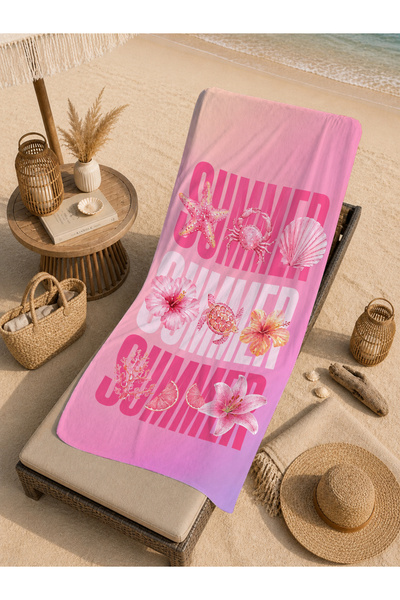 Evmila Pop Art Pink Summer 70x150 Prosop de plajă cu model tipografic scris -...