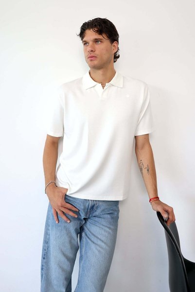 JB John Borners Men's Polo Collar Oysho Fabric T-Shirt White - 26Y 4029