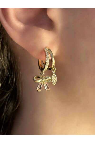 Nilly Jewelry Pembe Kurdeleli Gold Küpe