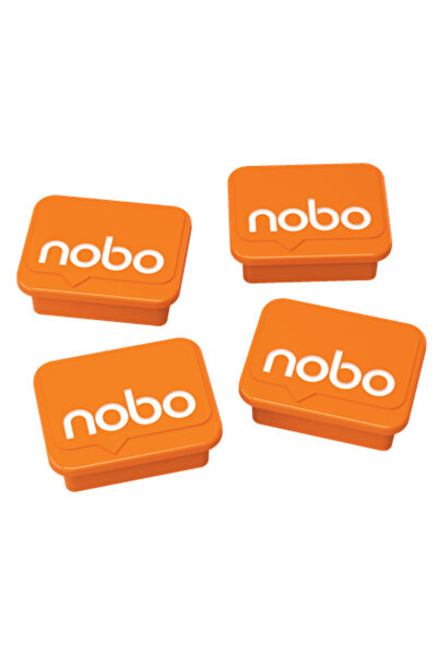 Nobo Whiteboard Magnets, 18X22 Mm, Holds 4 Sheets, 4 Pcs/Set, Orange, 18 x 22 mm