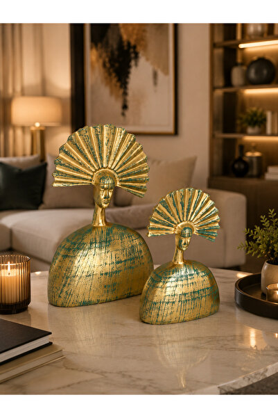 ersu store ARIA Modern Gold Yeşil Eskitme Dekoratif Biblo Seti – Lüks Salon, ...