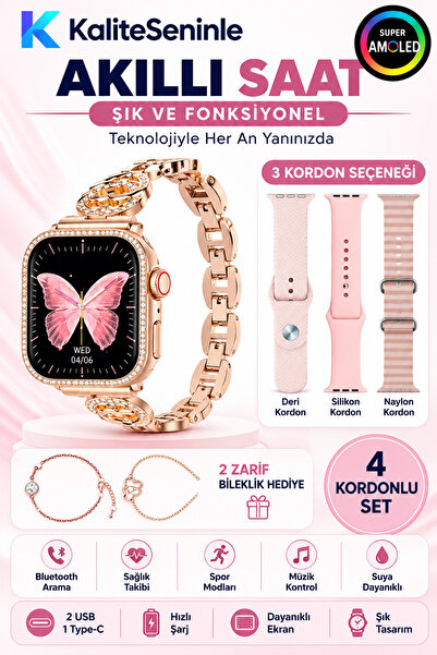 KALİTESENİNLE Watch 10 Mini Premium Set Amoled Akıllı Saat Kadın Kol Saati 4 ...