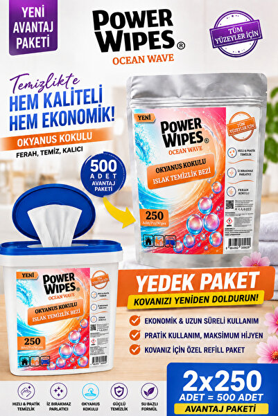 Power Wipes Ocean Scented Wet Wipes 500 Sheets (250+250) Bucket + Refill Pack...