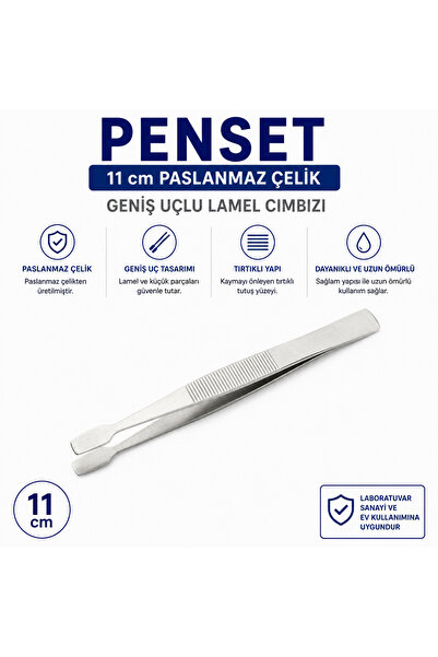 Labolist Penset 11 cm Paslanmaz Çelik - Geniş Uçlu Lamel Cımbızı