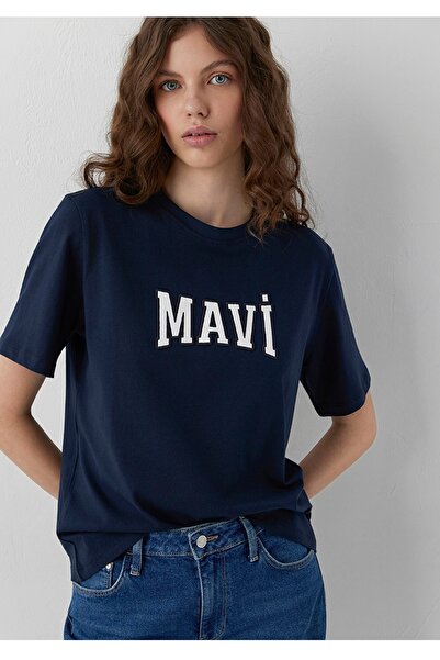 Mavi Tricou cu croială normală, cu logo brodat și imprimat