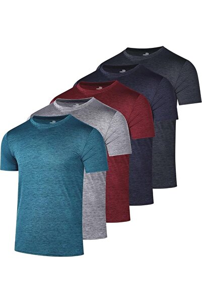 Real Essentials 5 Pack: Men’s Short Sleeve Dry Fit Active Crew Neck T Shirt -...