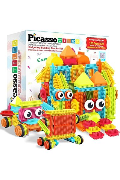 PicassoTiles 120pcs HedgehogTiles Building Block, Stacking Interlock Teeth Co...