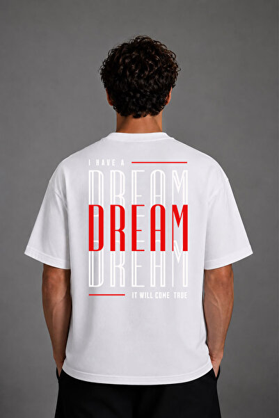 VSRN Tricou supradimensionat alb cu imprimeu pe spate Dream Dream Design