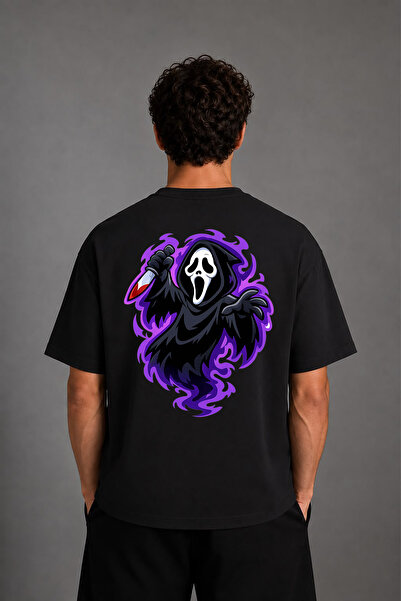 VSRN Tricou oversize negru cu imprimeu pe spate Killer Ghost Design