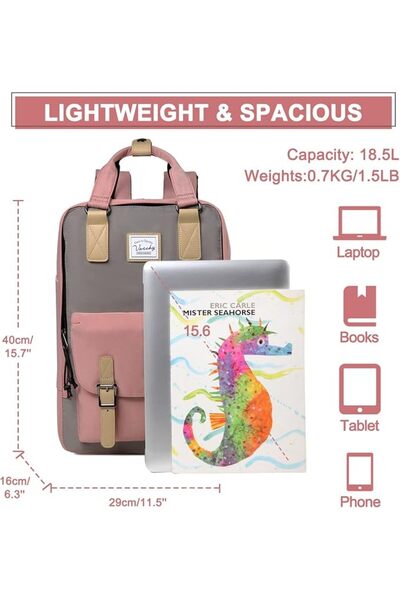 VASCHY Vintage School Backpack for Men/Women 15in Laptop Bookbag Casual Daypack