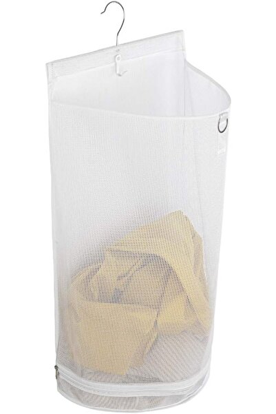 ALYER Hanging Semi Round Storage Mesh Bag,Collapsible Laundry Hamper Basket w...