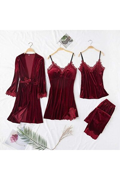 GENERAL Fashion Velvet Warm Winter Pyjamas Sets for Women, 4 Pieces
