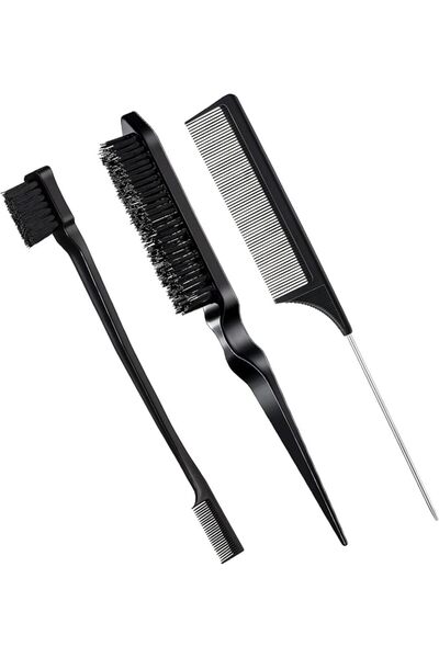 Geiserailie 3 Pcs Slick Back Hair Brush Set Bristle Brush Edge Control Teasin...