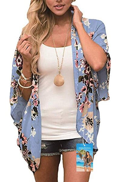 YULOONG Womens Cover Ups Chiffon Floral Print Kimono Loose Shawl Cardigan Boh...