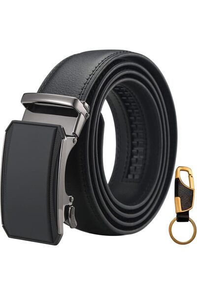 GENERAL Formal Leather Ratchet Dress Belt for Men (Keychain Include,Black) | ...