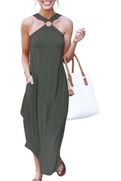 GENERAL ANRABESS Women's Summer Casual Criss Cross Sundress Sleeveless Split ...