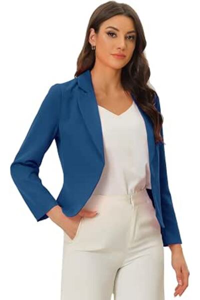Allegra K Women's Open Front Office Work Business Crop Suit Blazer Jacket