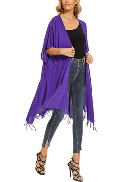 GENERAL Beautybatik Women Long Solid Kimono Cardigan Shawl Wrap Swimsuit Cove...