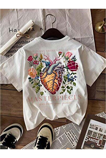 23ERVA Heart Art, Women's Floral Anatomy Design, Pure Cotton T-Shirt, Spring ...