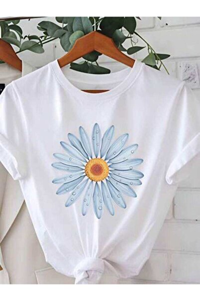 23ERVA Floral Print, Women's Daisy Flower Design, Pure Cotton T-Shirt, Summer...