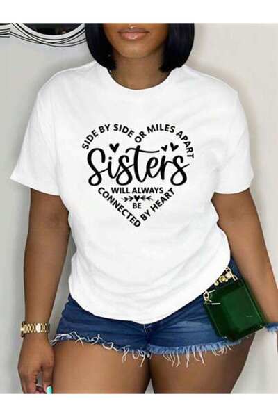23ERVA Sisters, Women's Side Or Miles Apart Connected By Heart, Pure Cotton T...