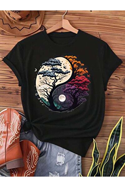 23ERVA Yin Yang Tree, Women's Nature Balance Design, Pure Cotton T-Shirt, Cas...