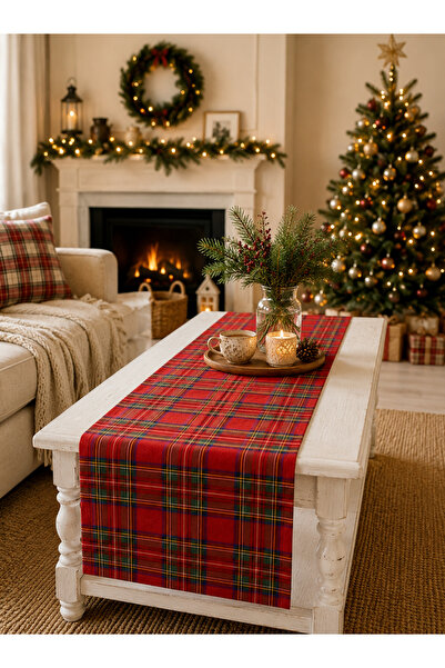 Attolya Christmas Runner New Year Runner Tablecloth Checkered Green Red Table...