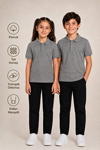 monny Short Sleeve Polo Collar Tok Fabric Cotton School T-Shirt Unisex School...