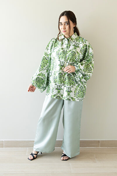 LINELLE Green Botanical Print Wide-Leg Co-Ord Set
