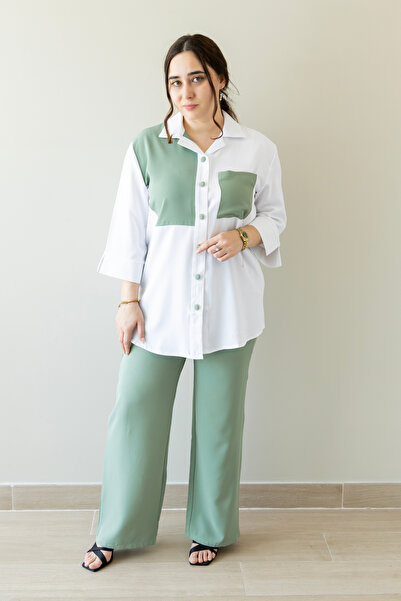 LINELLE Sage Green Colorblock Wide-Leg Co-Ord Set