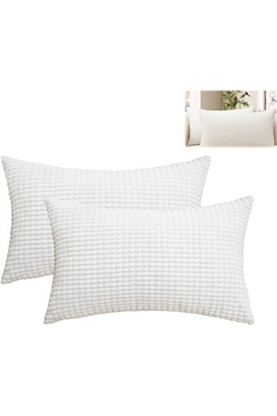 STARSTAR White 2- Cushion Covers Corn Kernel Pattern Cushion Covers 30x50 cm ...