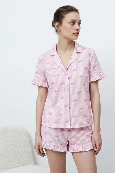 FİT WOMEN Women's Premium Ruffled Pink Pajama Set