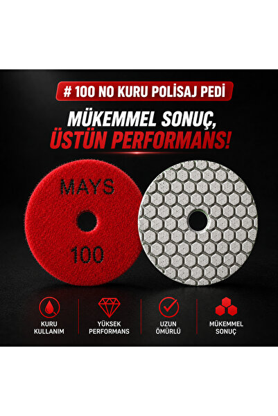 MAYS 100 No Kuru Polisaj Pedi 100 mm Mermer Granit Porselen Kuvars Çimstone P...