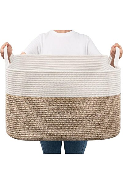 HI-FINE Woven Rope Basket with Handle, Extra Large 21.6 x 13.8 Inches Blanket...
