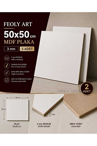 MDF - 50x50cm Beyaz Lam MDF Plaka | 3mm / 2 Adet | Ahşap Boyama, Maket, Hobi ve Dekorasyon |