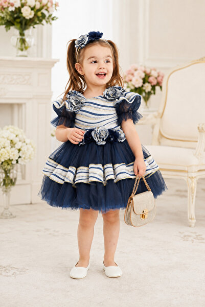 Babyhola Girl's Varaklı Premium Evening Dress Crown Bag Set 7031