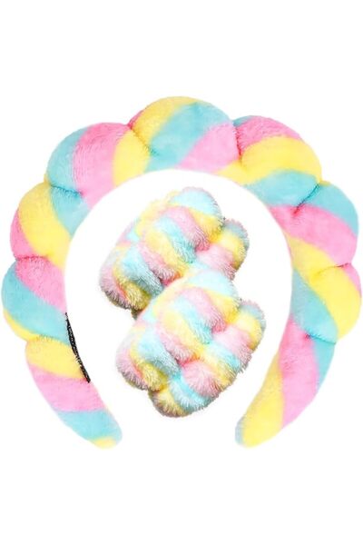 Tetizo Spa Headbands for Washing Face Makeup Wristband Set, Sponge Bubble Ski...