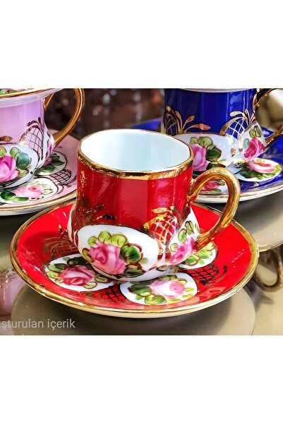 BY.RAYKA PORSELEN El Dekor Saray Lattice Porcelain Hand-Painted 6-Piece Cup Set