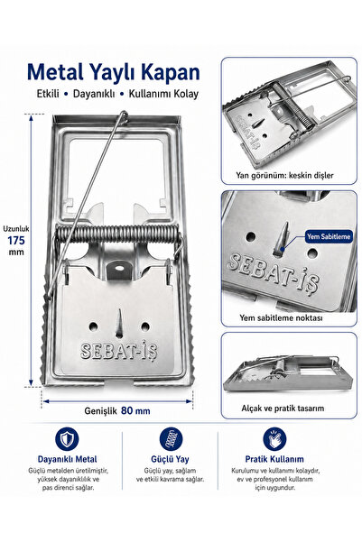 akatsuki Metal Yaylı Fare Kapanı 175 x 80 mm – Güçlü Yaylı ve Yem Sabitlemeli