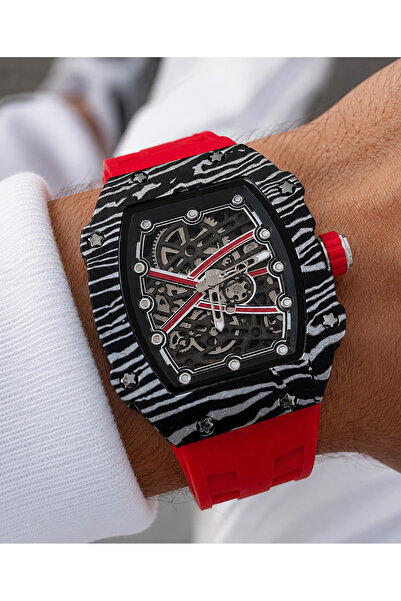 Weluxa Men's Wristwatch Red Color Silicone Cord Premium Design Glass Back Cov...