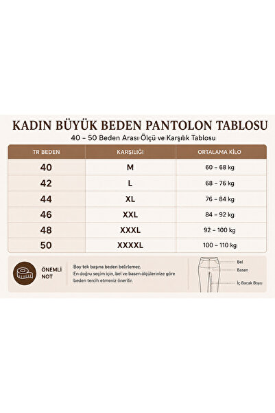 Tepa Büyük Beden Kadın Viskon Kahverengi Pantolon