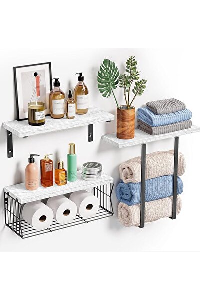DURKU Floating Shelves Wall Mounted Over Toilet,Bathroom Shelf with Towel Rac...