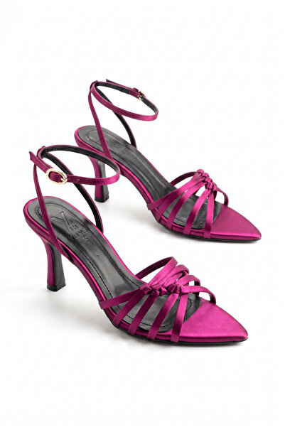 v.s.h velvet Γυναικεία παπούτσια με τακούνι από σατέν δαμασκηνί, με λουράκι σ...