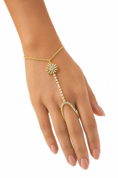 Hayalperest boncuk Gold Color Stone Flower Detailed Shahmeran Women's Hand Ac...