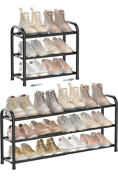 ENJOYBASICS 3-Tier Shoe Rack, 45-82cm Expandable, Black | Free Standing Metal...