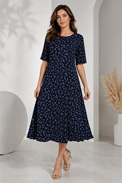 SENTEX Wide Short-Sleeved Printed Women's Dress